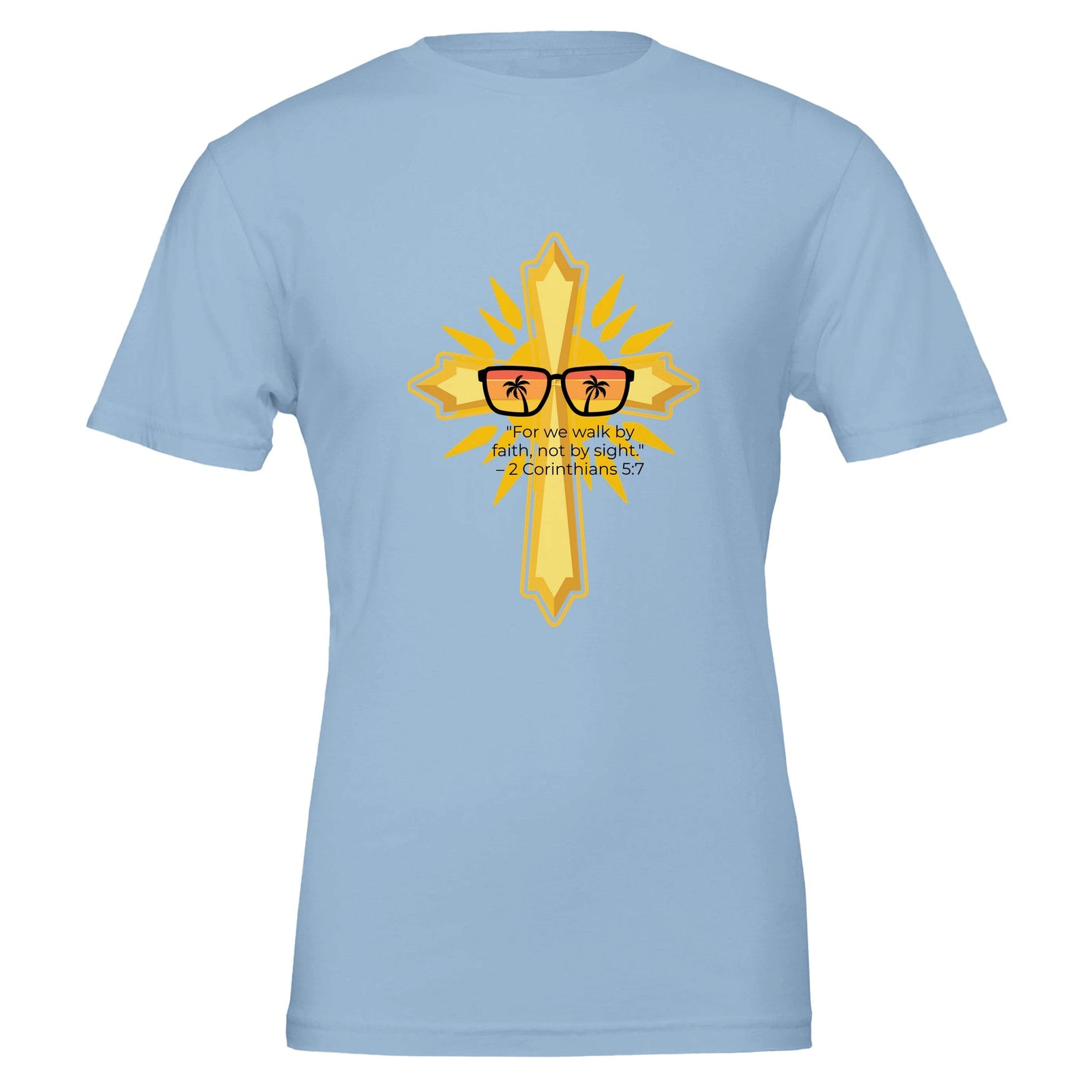 Unisex Premium Crewneck T-shirt - Light (2 Corinthians) - Blue / S - Print Material