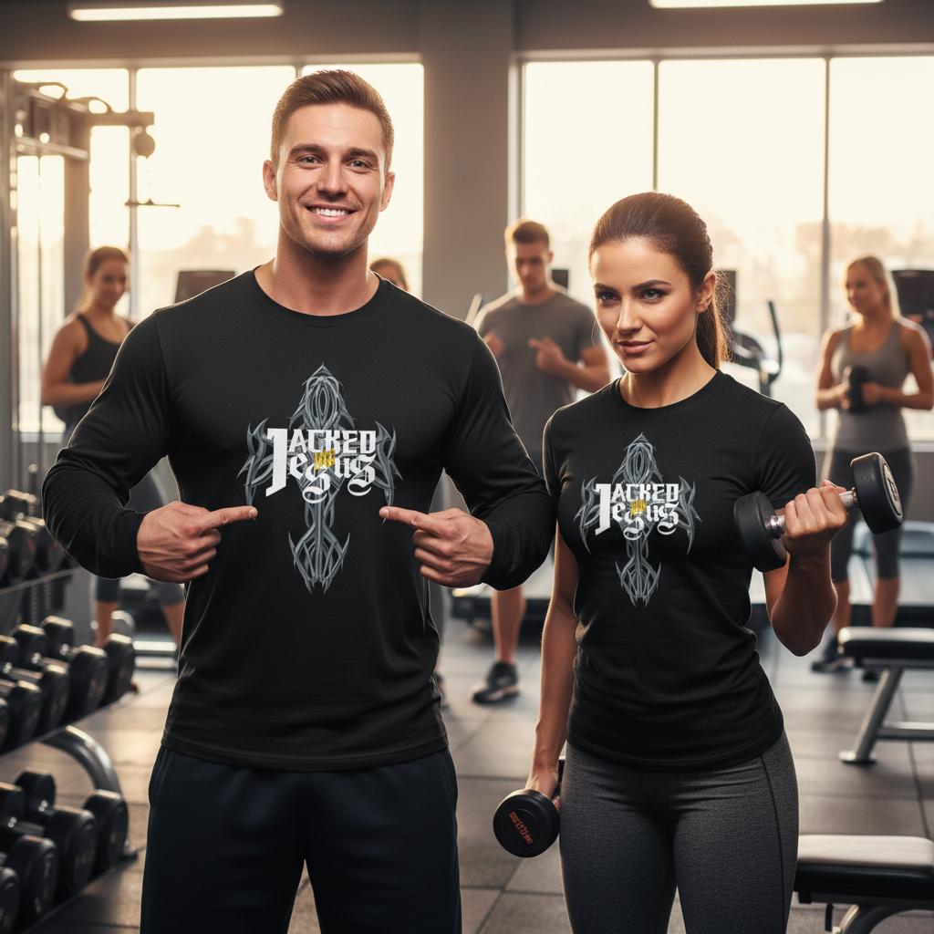 Unisex Performance Long Sleeve T-Shirt - Dark (Jacked like Jesus) - Print Material
