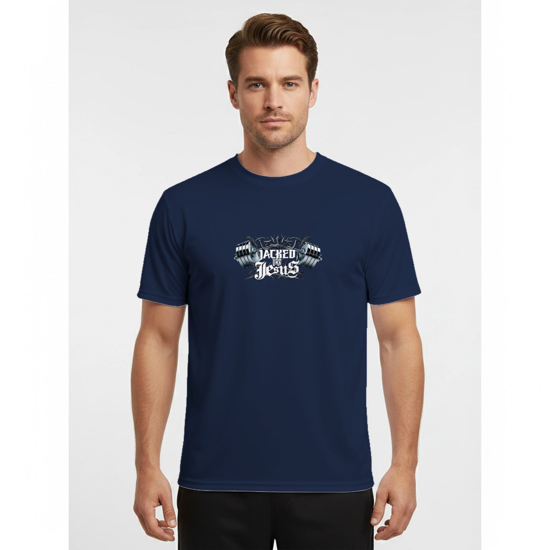 Men’s Performance T-Shirt - Dark (Jacked Like Jesus) - Print Material