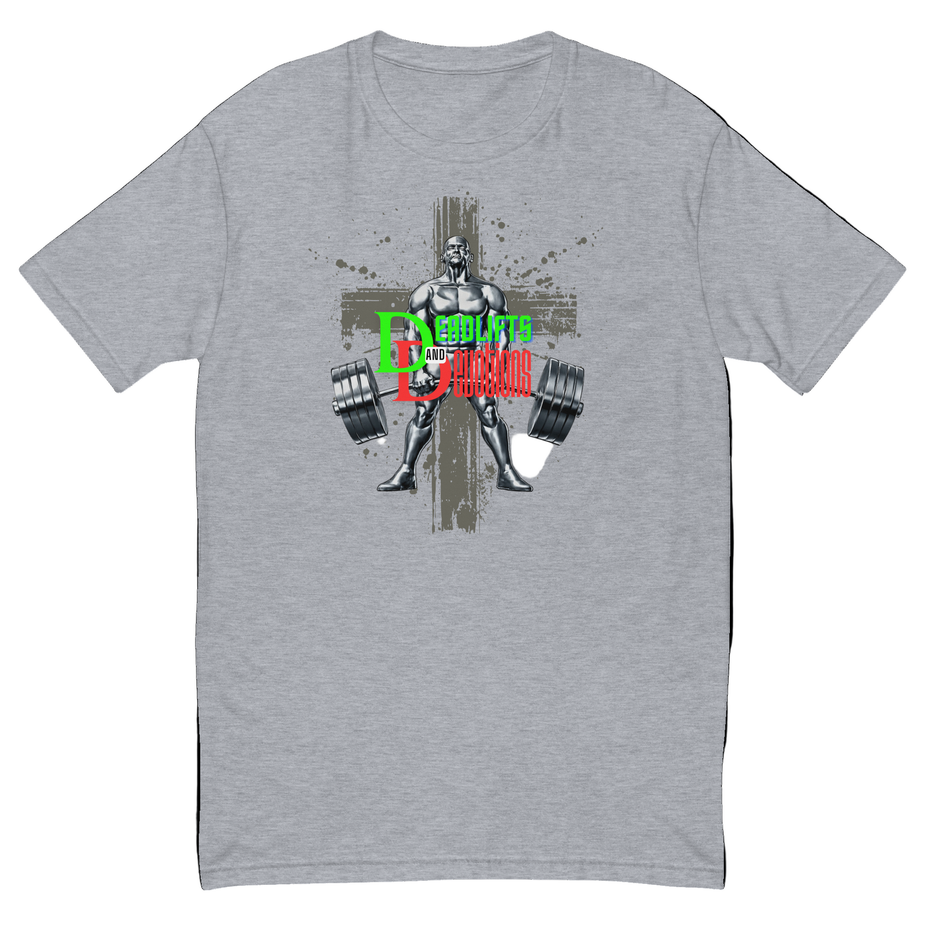 Men’s Short Sleeve Fitted T-shirt (Deadlifts and Devotions) - Heather Grey / XS - T-SHIRT
