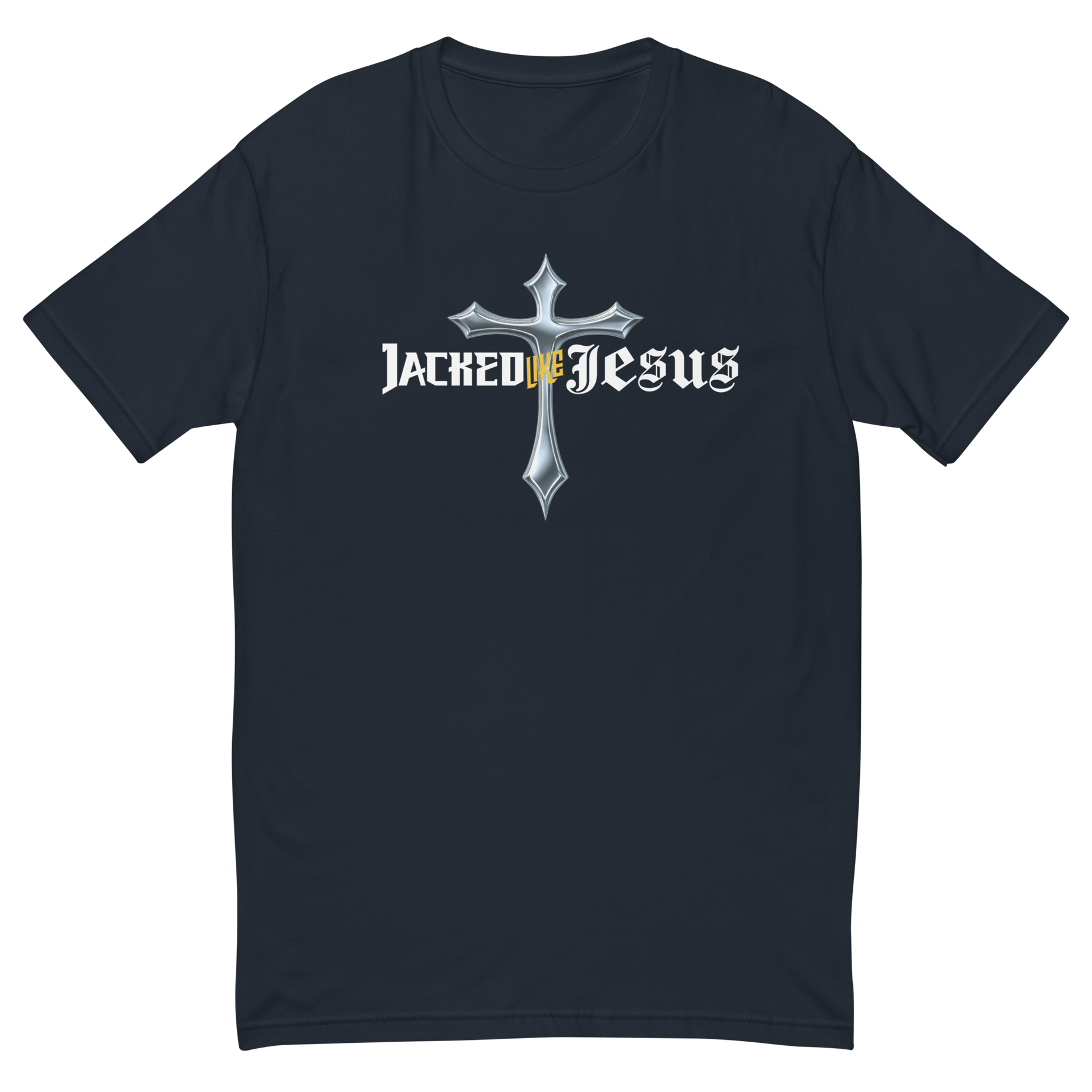 Men’s Short Sleeve Fitted T-shirt - Dark (Jacked like Jesus v2) - Midnight Navy / XS - T-SHIRT