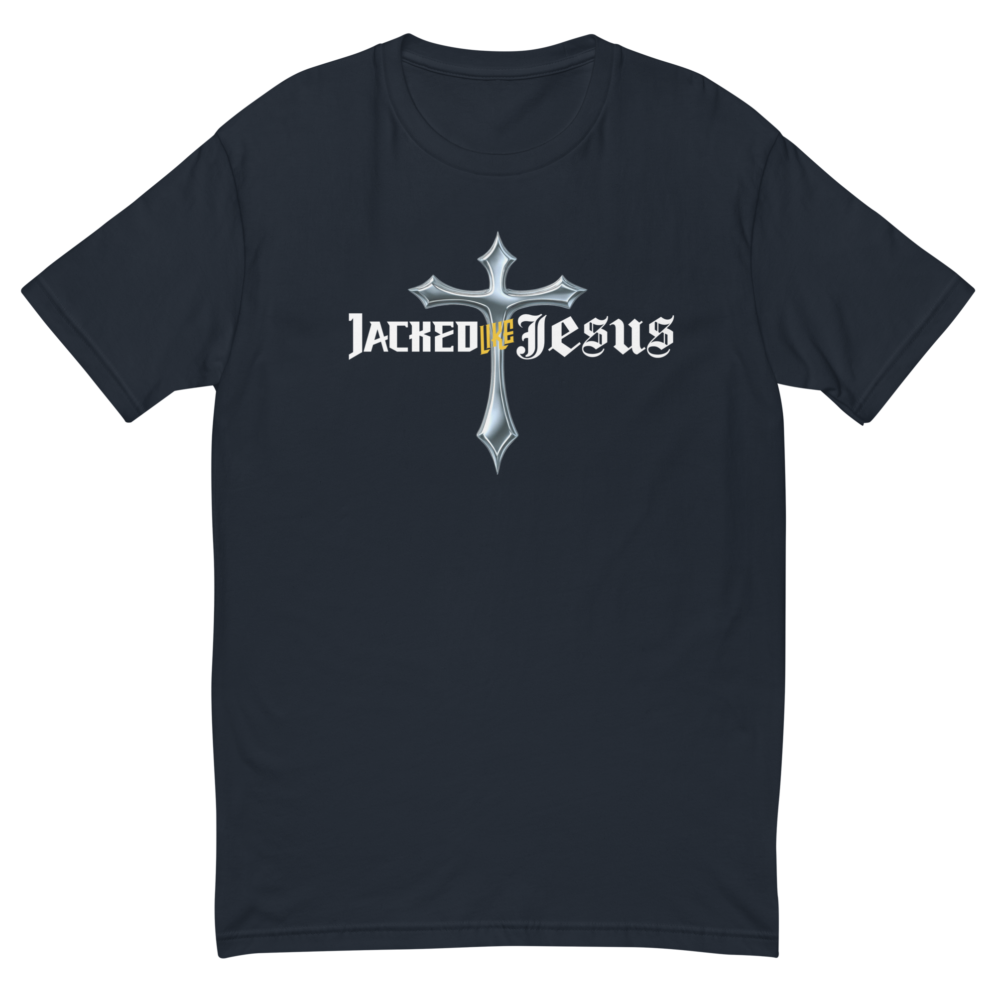 Men’s Short Sleeve Fitted T-shirt - Dark (Jacked like Jesus v2) - Midnight Navy / XS - T-SHIRT