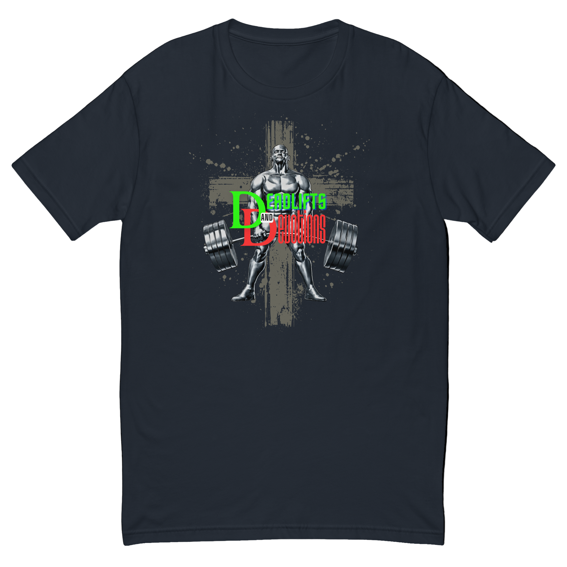 Men’s Short Sleeve Fitted T-shirt (Deadlifts and Devotions) - Midnight Navy / XS - T-SHIRT