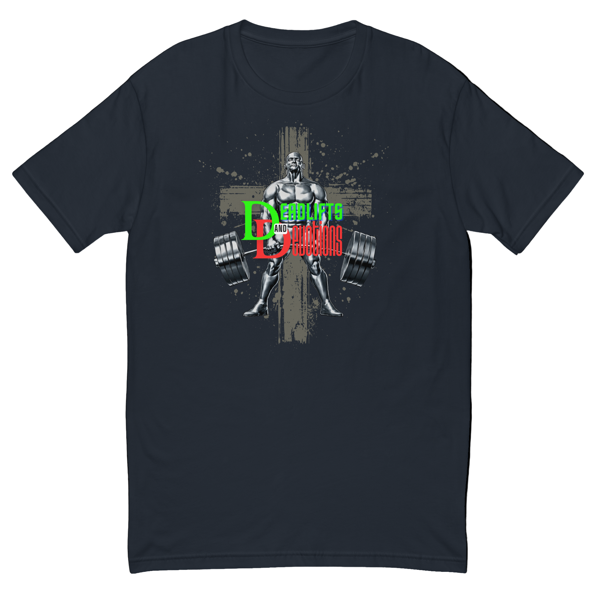 Men’s Short Sleeve Fitted T-shirt (Deadlifts and Devotions) - Midnight Navy / XS - T-SHIRT