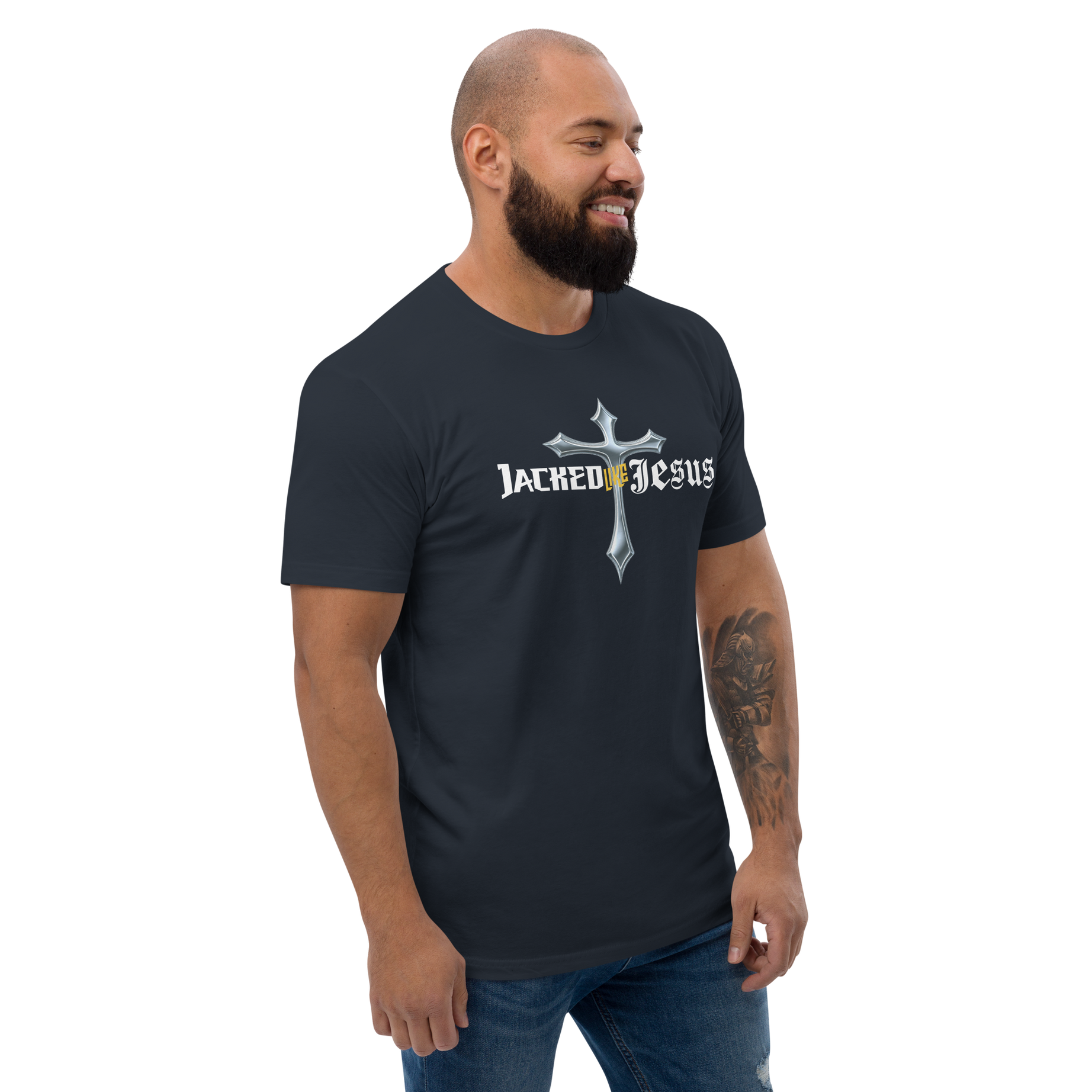 Men’s Short Sleeve Fitted T-shirt - Dark (Jacked like Jesus v2) - T-SHIRT