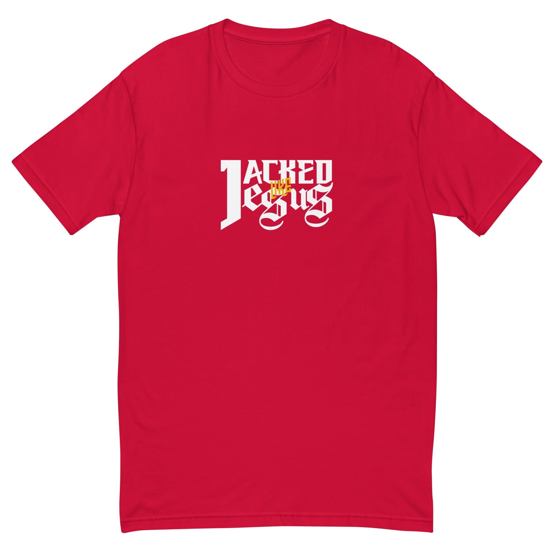 Men’s Short Sleeve Fitted T-shirt - Dark (Jacked like Jesus) - Red / S - T-SHIRT