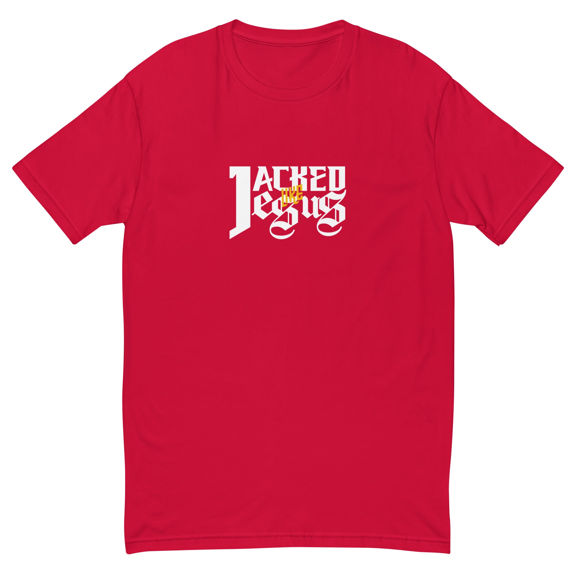 Men’s Short Sleeve Fitted T-shirt - Dark (Jacked like Jesus) - Red / S - T-SHIRT