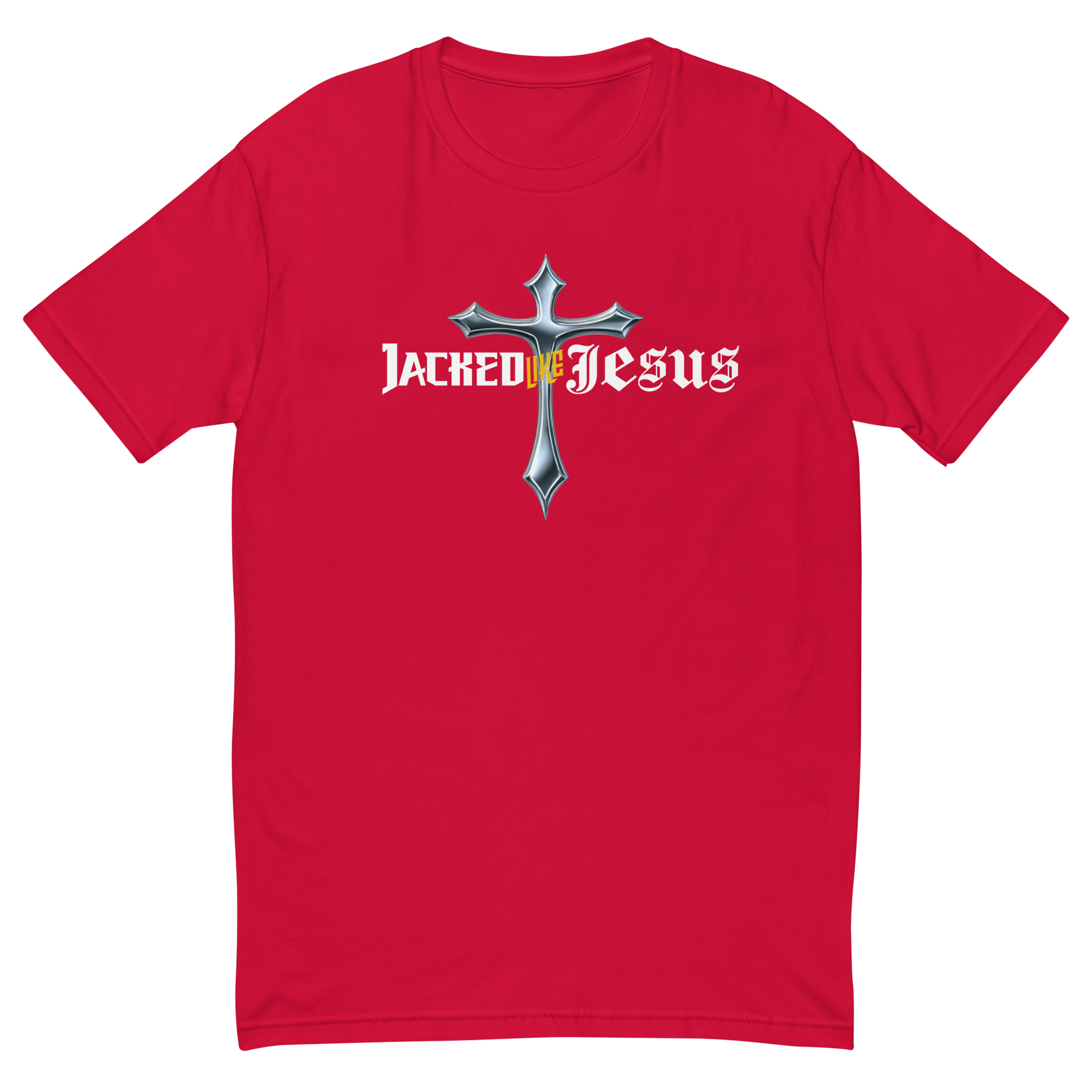 Men’s Short Sleeve Fitted T-shirt - Dark (Jacked like Jesus v2) - Red / S - T-SHIRT