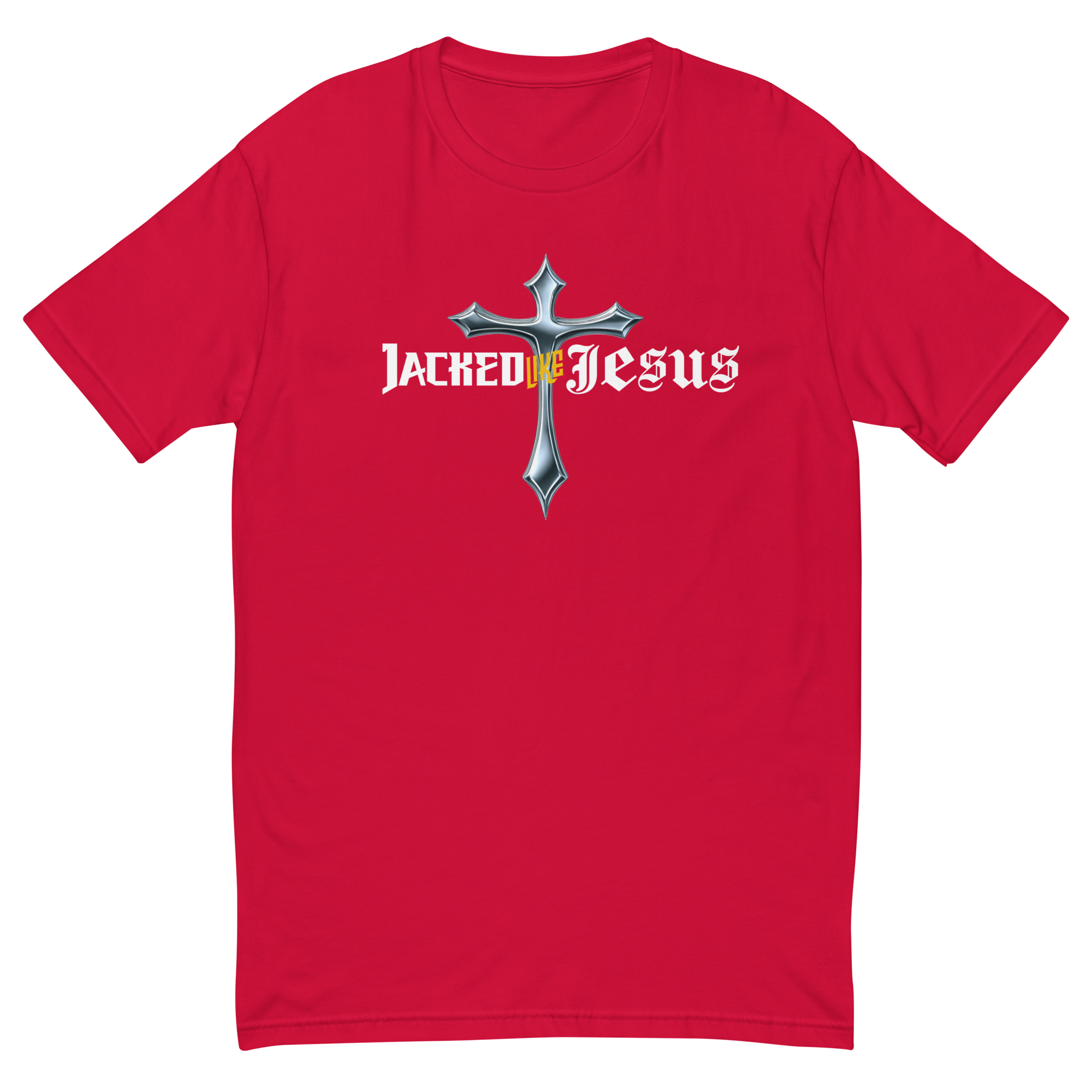 Men’s Short Sleeve Fitted T-shirt - Dark (Jacked like Jesus v2) - Red / S - T-SHIRT