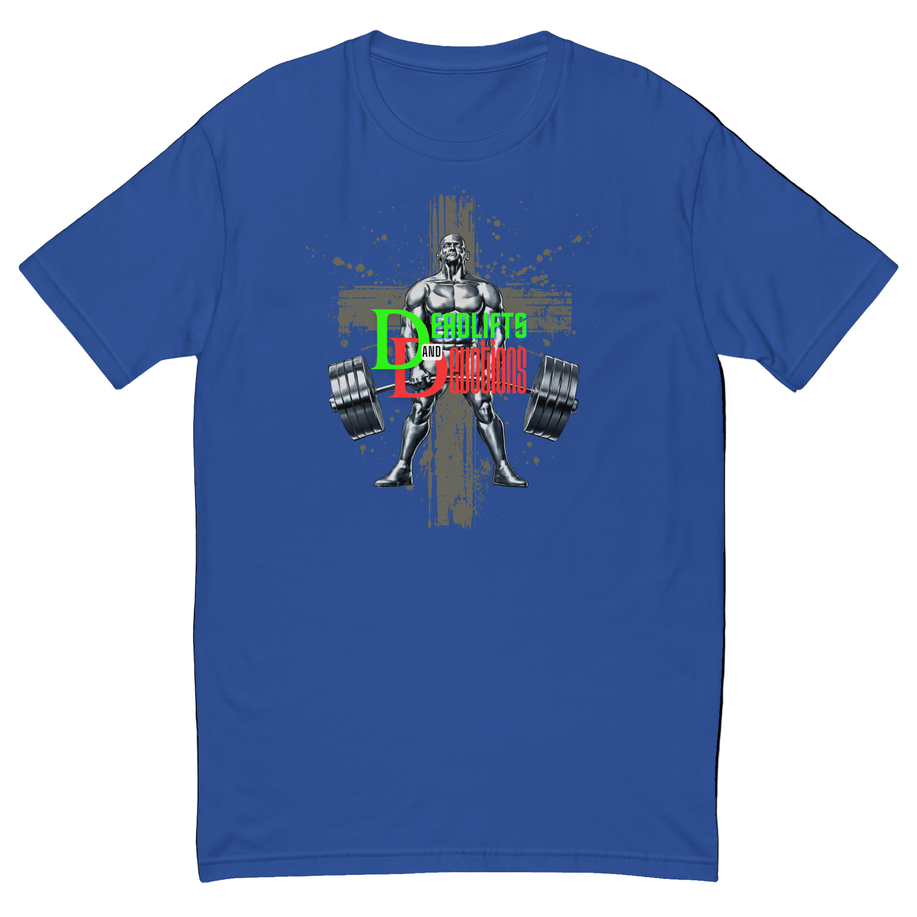 Men’s Short Sleeve Fitted T-shirt (Deadlifts and Devotions) - Royal Blue / XS - T-SHIRT