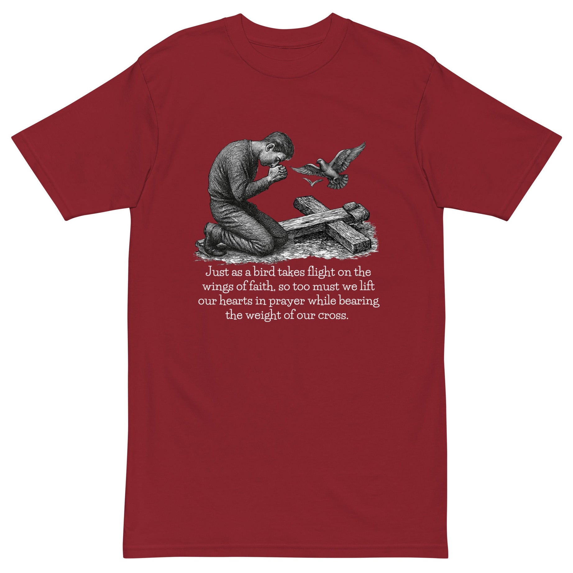 Men’s Premium Heavyweight Tee - Cotton Heritage - Dark (Lift Your Cross) - Brick Red / S - T-SHIRT