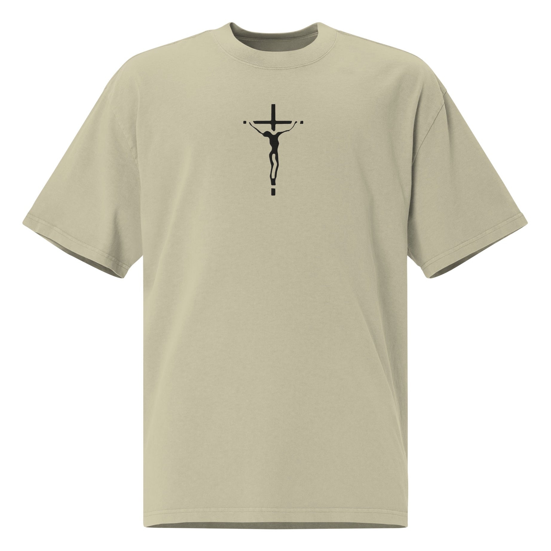 Unisex Oversized Embroidered Faded T-shirt (Black Crucifix) - Eucalyptus / S - T-SHIRT