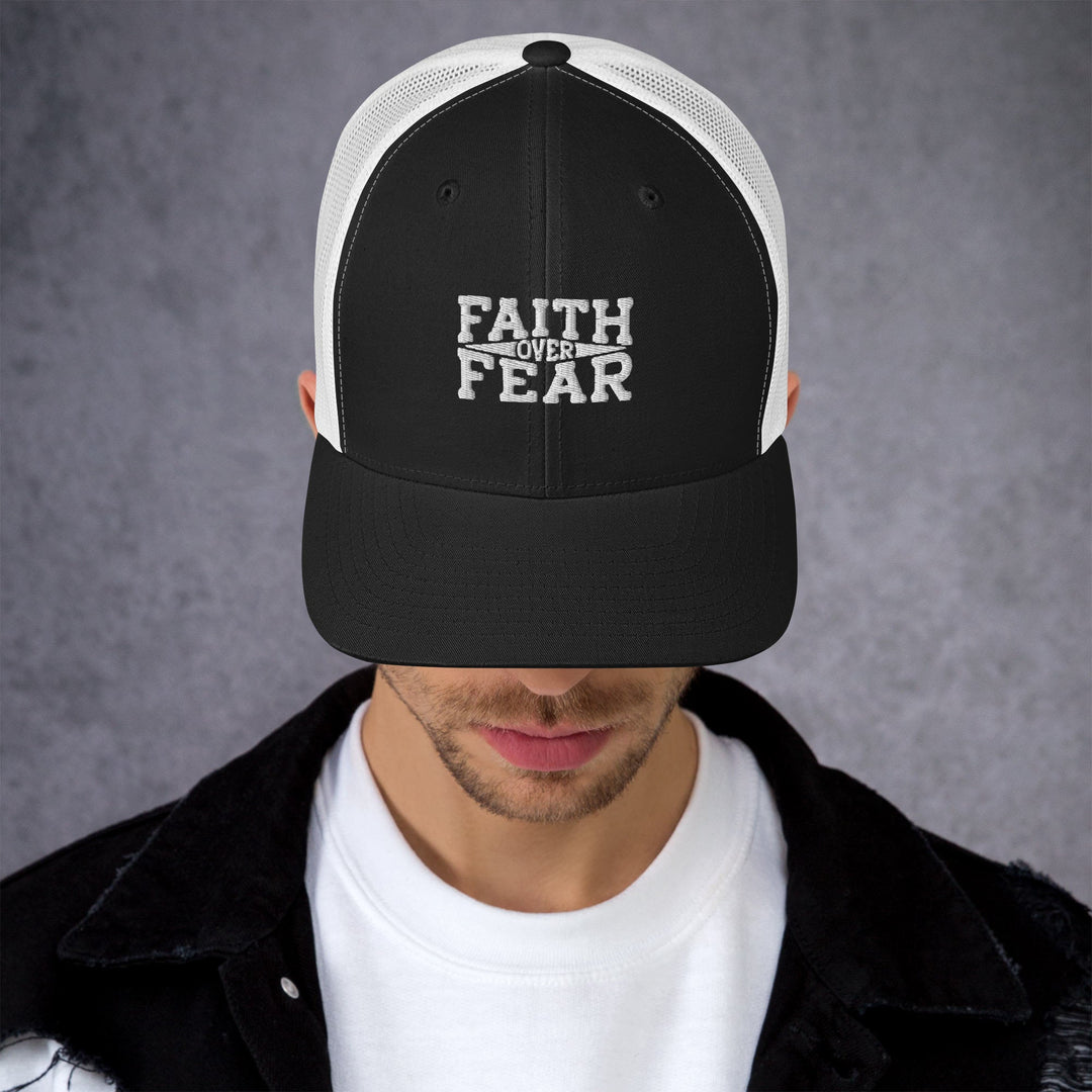 Retro Trucker Embroidered Cap (Faith Over Fear) - Hats