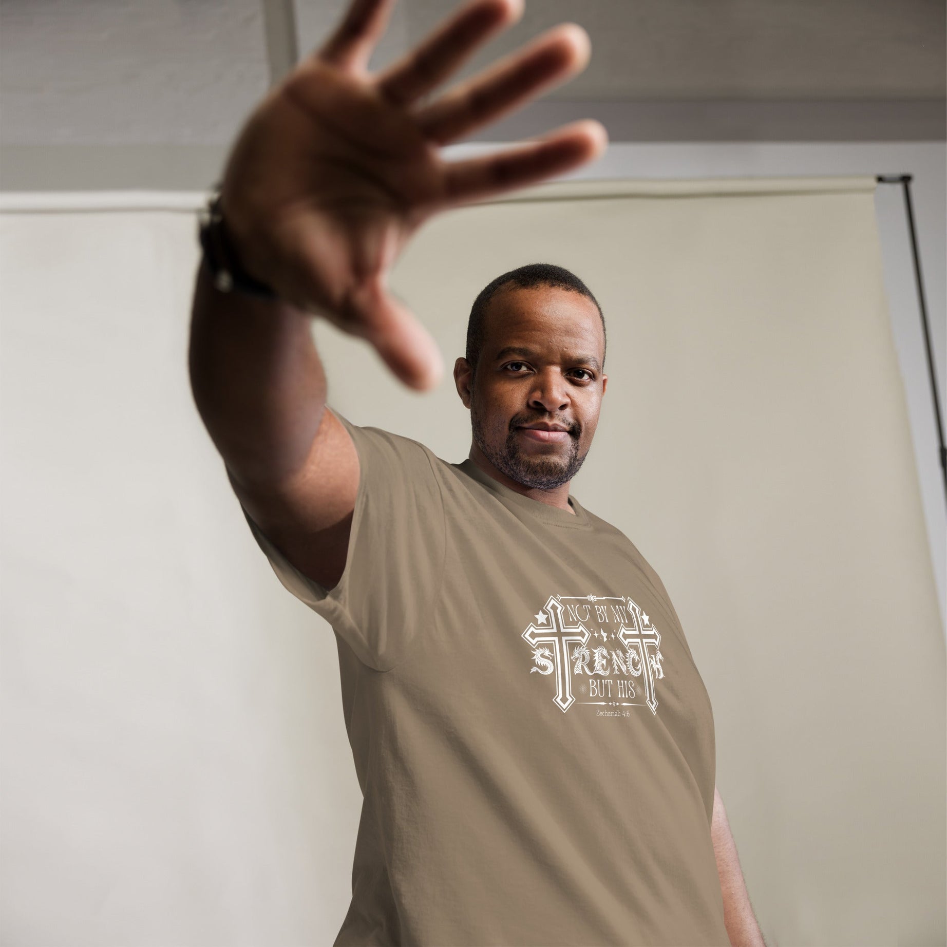 Short-Sleeve Unisex Classic T-Shirt (Not by my Strength but His) - Brown Savana / S - T-SHIRT