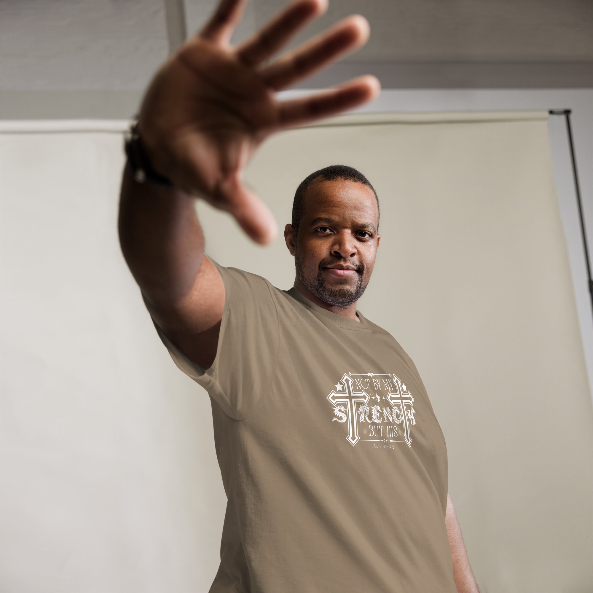 Short-Sleeve Unisex Classic T-Shirt (Not by my Strength but His) - Brown Savana / S - T-SHIRT