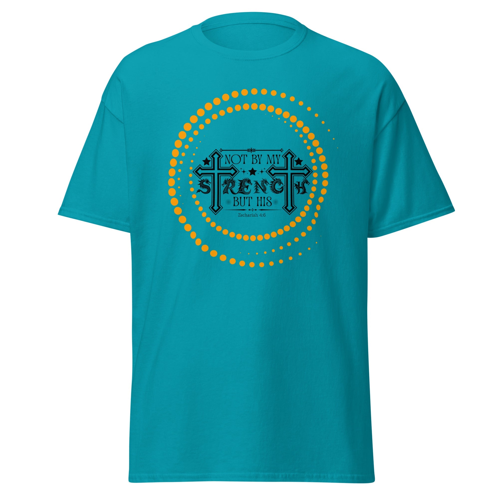 Short -Sleeve Unisex Classic T-Shirt (Not by my Strength but His v2) - Tropical Blue / S - T-SHIRT