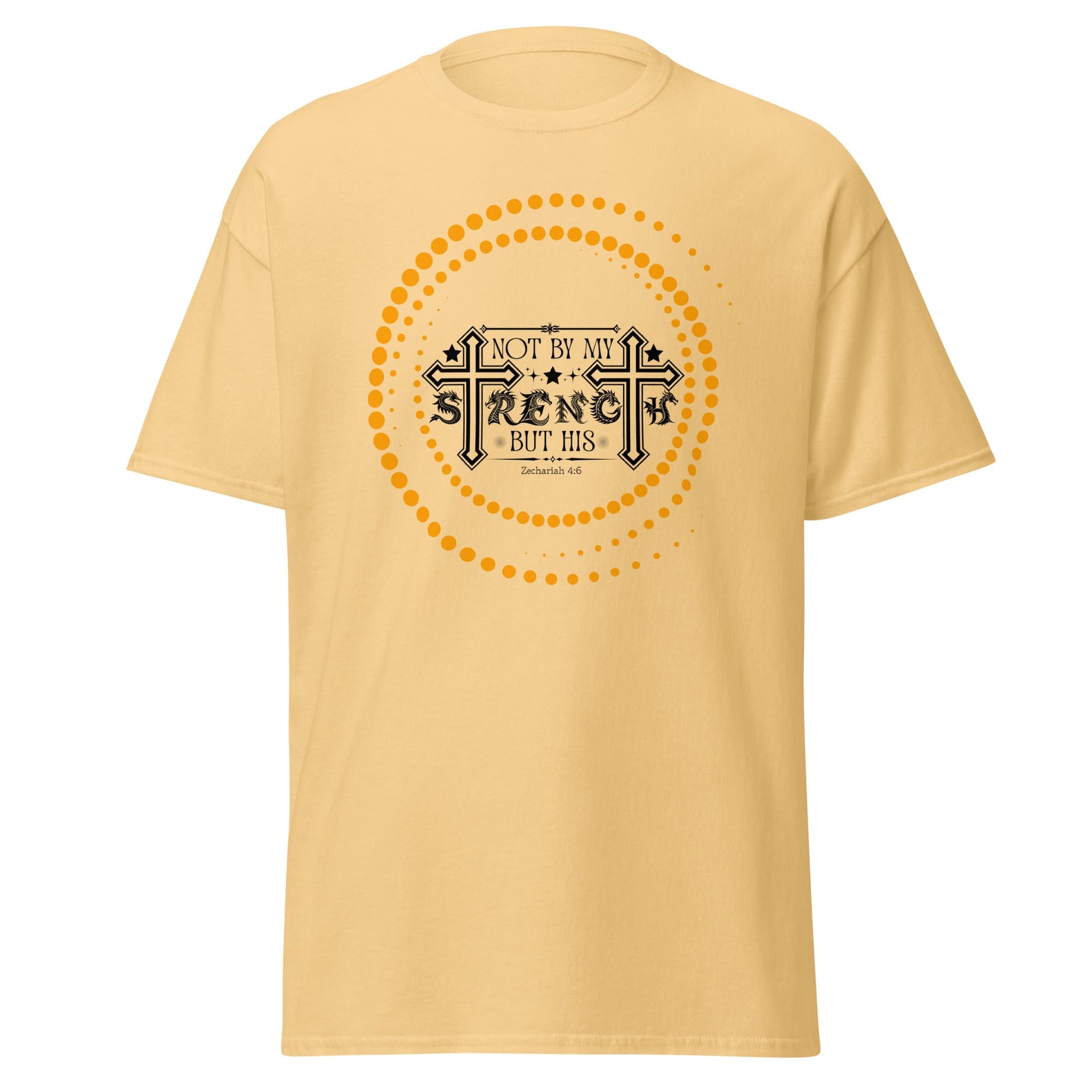 Short -Sleeve Unisex Classic T-Shirt (Not by my Strength but His v2) - Yellow Haze / S - T-SHIRT