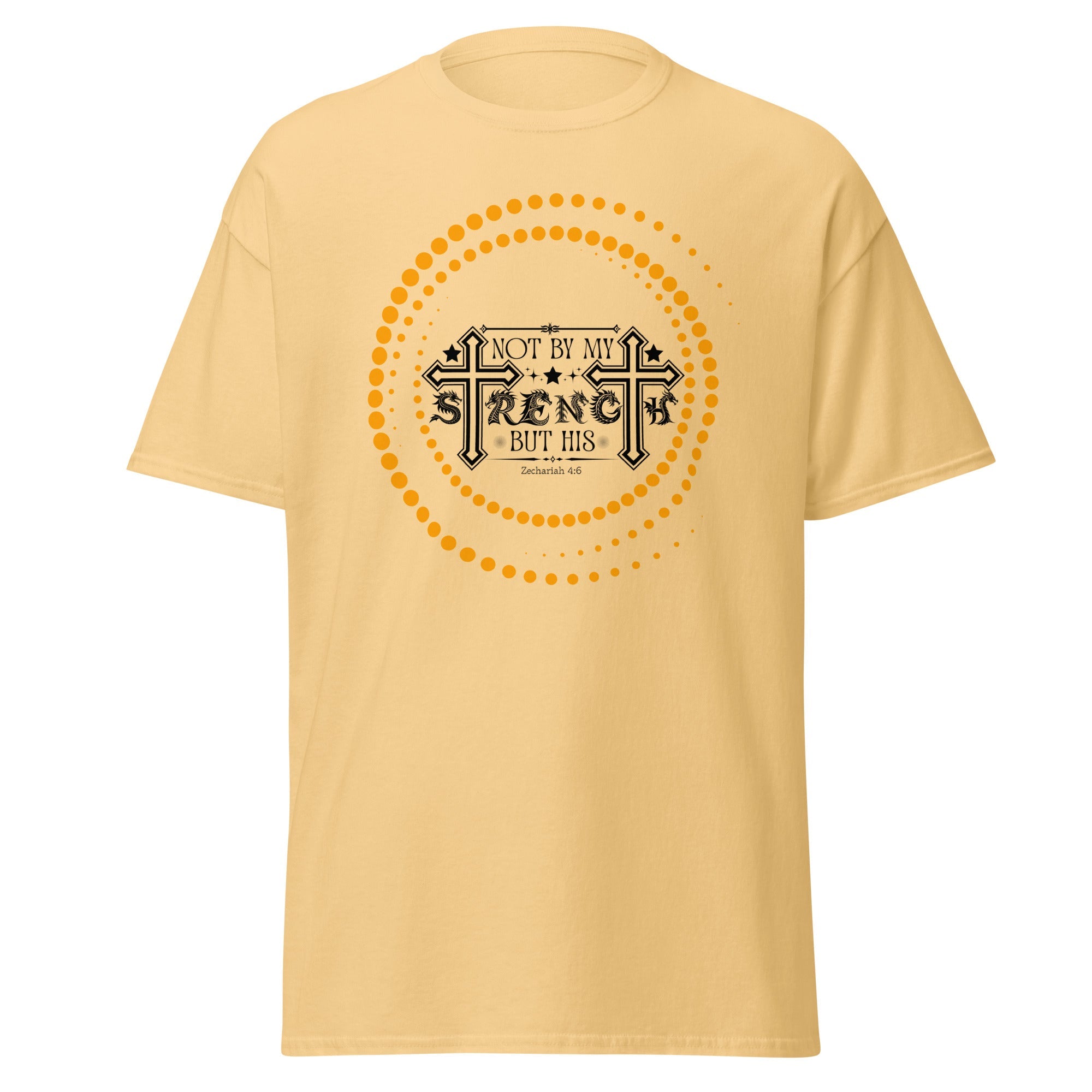 Short -Sleeve Unisex Classic T-Shirt (Not by my Strength but His v2) - Yellow Haze / S - T-SHIRT